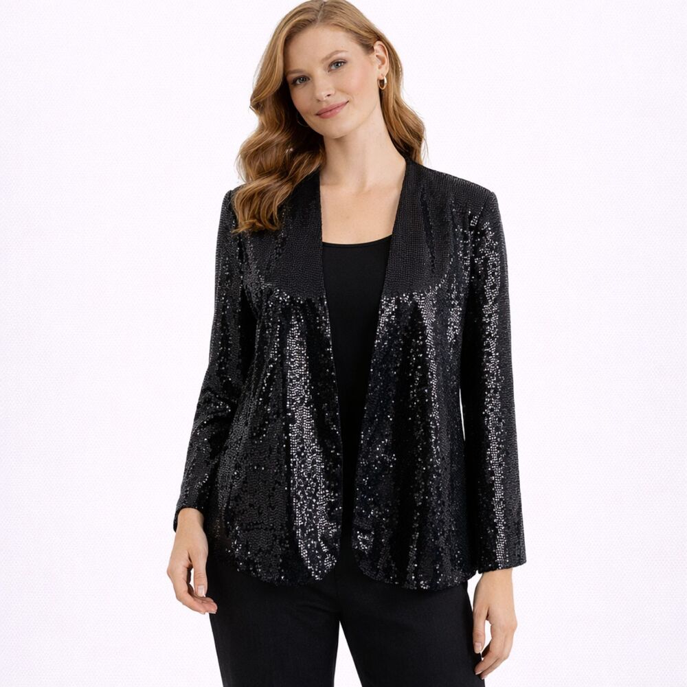 Dress Forum Black Sequin Blazer Double Dutch Cape Contemporary Formal M